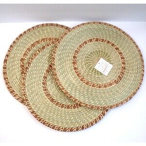 Handmade Fair Trade Set Of 3 Natural Woven Placemats 14” Diameter